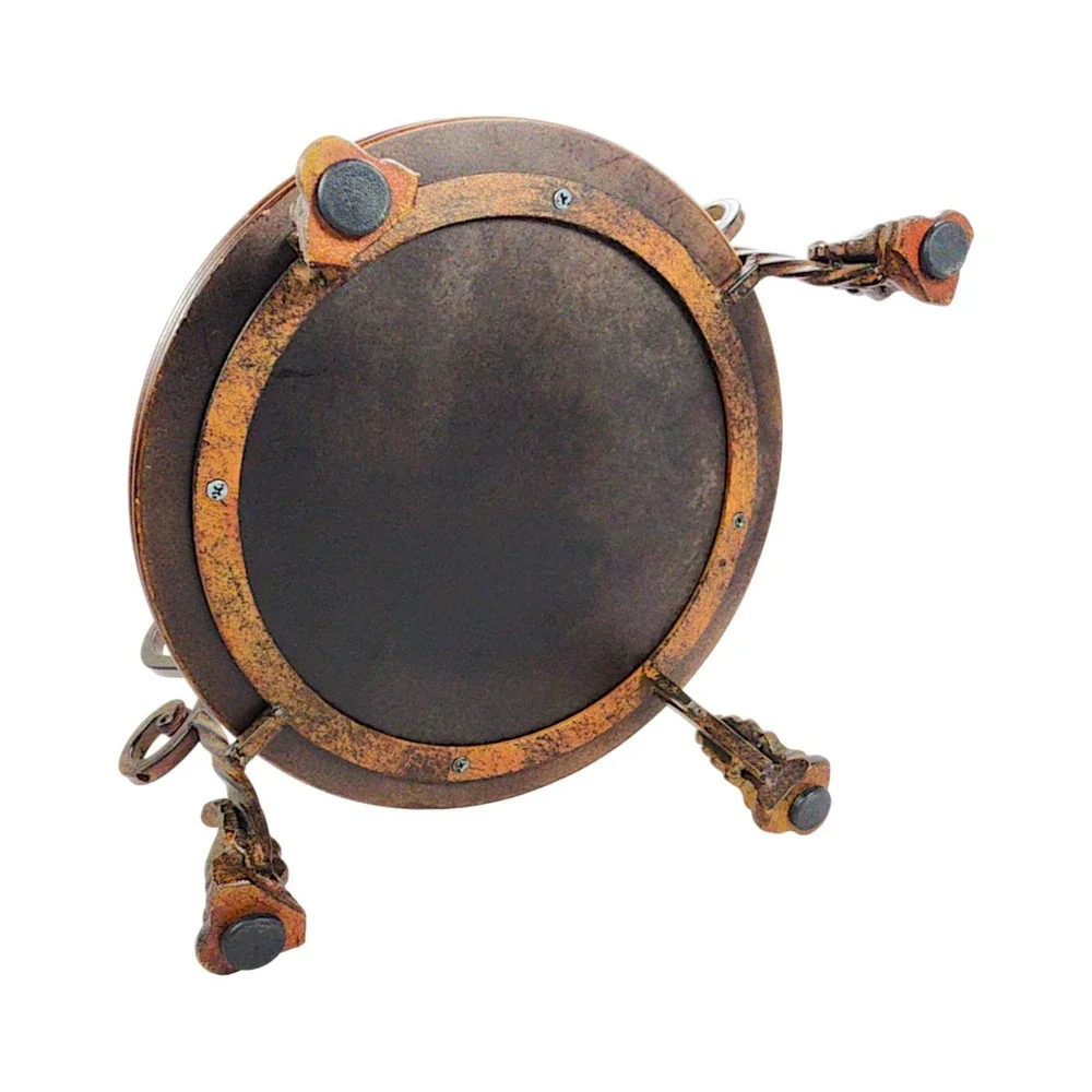 Vintage Wood Round Centerpiece Tray with Metal Handle
